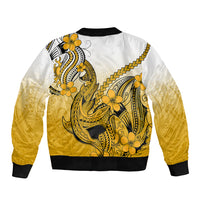 Hawaii Sleeve Zip Bomber Jacket Polynesian Shark Tattoo With Plumeria Gold Gradient LT14 - Polynesian Pride