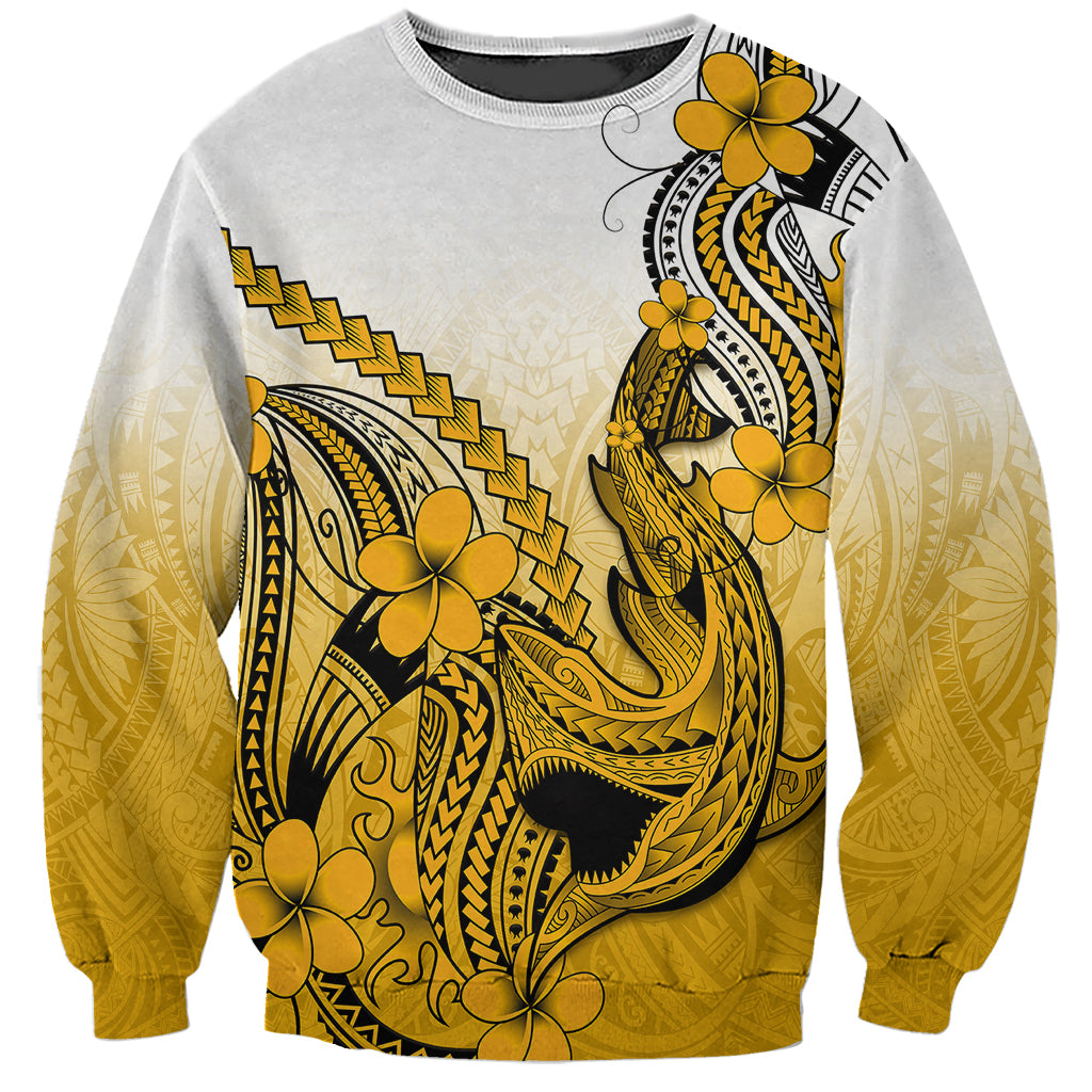 Hawaii Sweatshirt Polynesian Shark Tattoo With Plumeria Gold Gradient LT14 Unisex Gold - Polynesian Pride