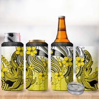 Hawaii 4 in 1 Can Cooler Tumbler Polynesian Shark Tattoo With Plumeria Yellow Gradient