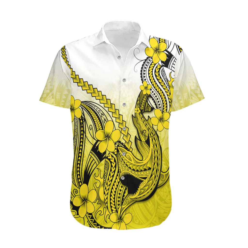 Hawaii Hawaiian Shirt Polynesian Shark Tattoo With Plumeria Yellow Gradient LT14 Yellow - Polynesian Pride