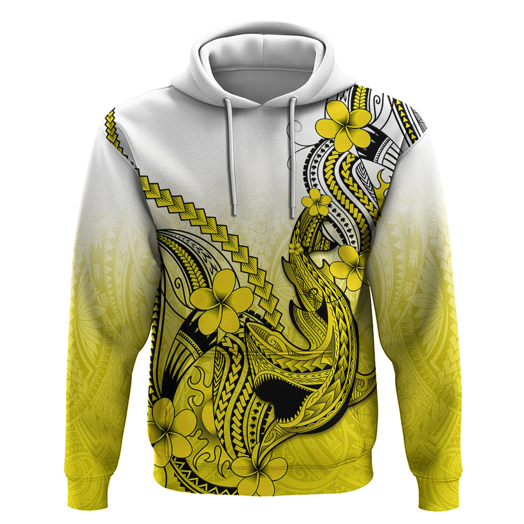 Hawaii Hoodie Polynesian Shark Tattoo With Plumeria Yellow Gradient LT14 Pullover Hoodie Yellow - Polynesian Pride