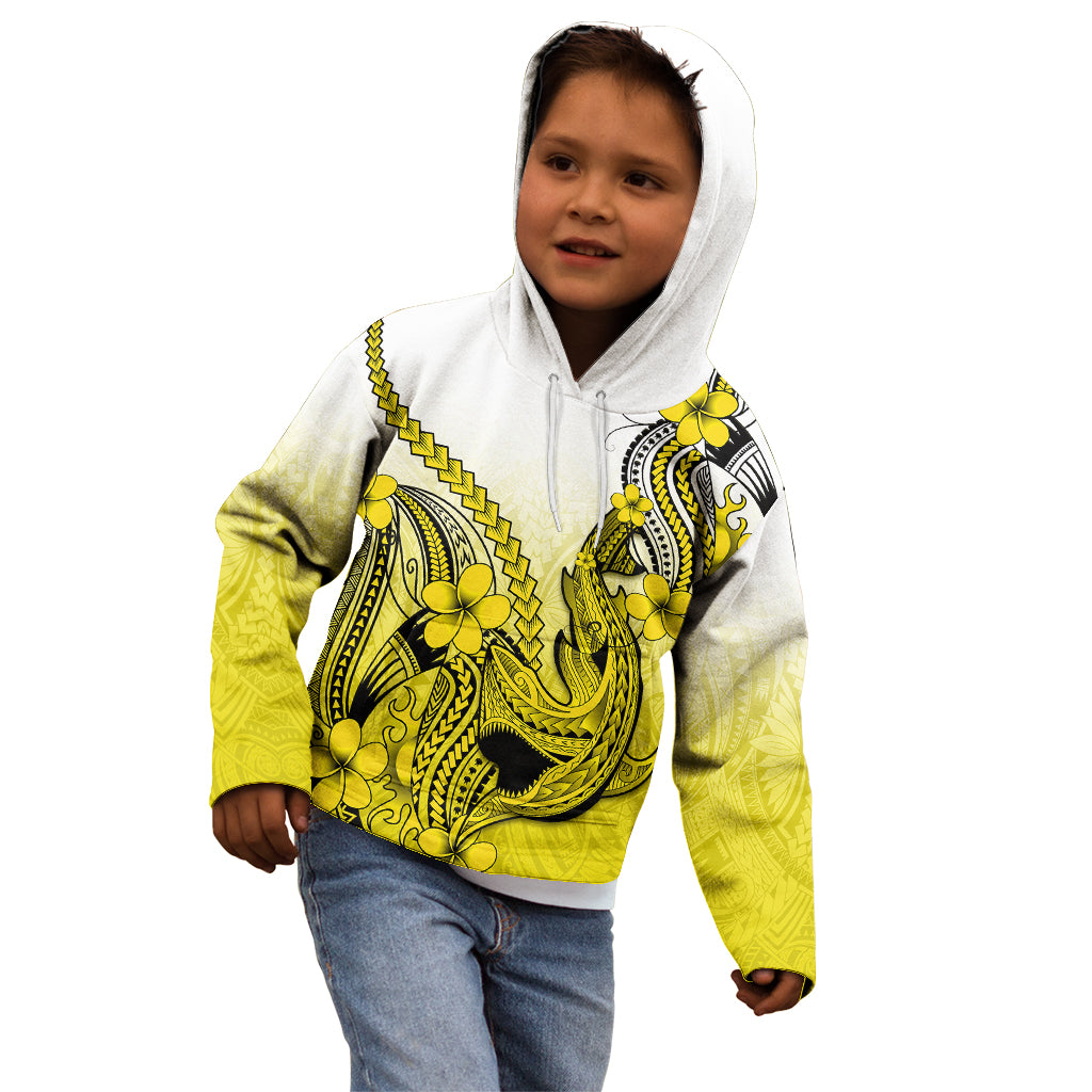 Hawaii Kid Hoodie Polynesian Shark Tattoo With Plumeria Yellow Gradient LT14 - Polynesian Pride