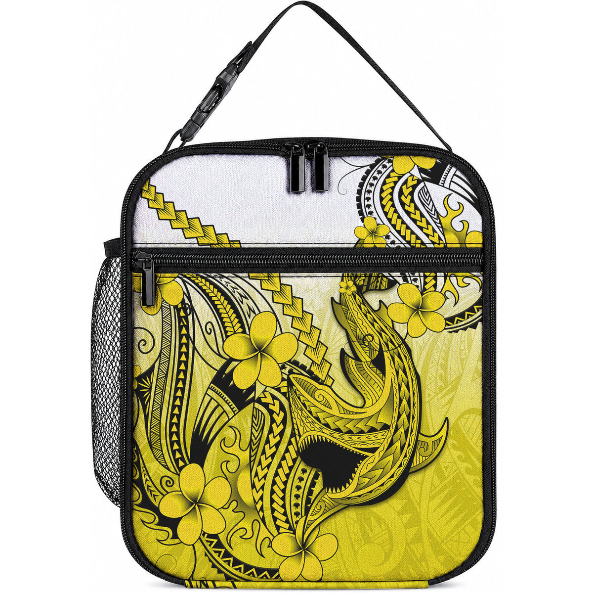Hawaii Lunch Bag Polynesian Shark Tattoo With Plumeria Yellow Gradient LT14 10.2 × 8.3 × 4.3 inch Yellow - Polynesian Pride