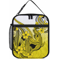 Hawaii Lunch Bag Polynesian Shark Tattoo With Plumeria Yellow Gradient LT14 10.2 × 8.3 × 4.3 inch Yellow - Polynesian Pride