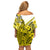 Hawaii Off Shoulder Short Dress Polynesian Shark Tattoo With Plumeria Yellow Gradient LT14 - Polynesian Pride