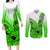 Hawaii Couples Matching Long Sleeve Bodycon Dress and Long Sleeve Button Shirts Polynesian Shark Tattoo With Plumeria Green Gradient LT14 Green - Polynesian Pride