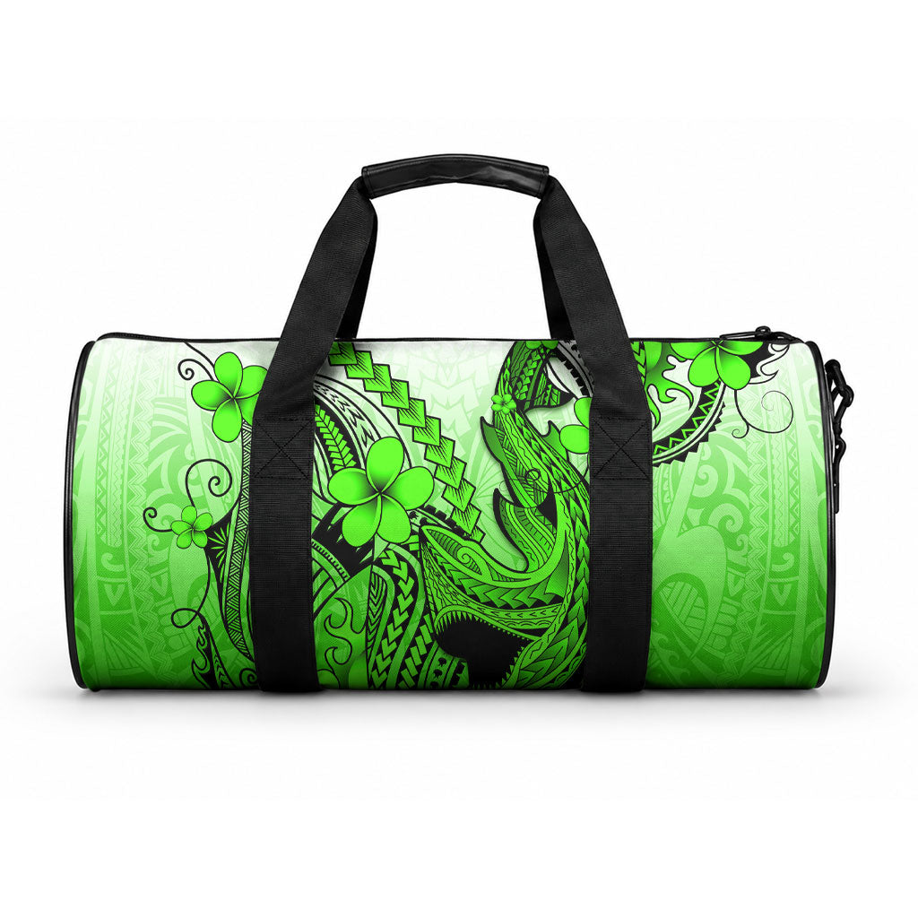 Hawaii Duffle Bag Polynesian Shark Tattoo With Plumeria Green Gradient