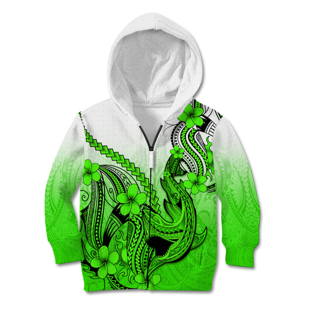Hawaii Kid Hoodie Polynesian Shark Tattoo With Plumeria Green Gradient LT14 - Polynesian Pride