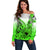 Hawaii Off Shoulder Sweater Polynesian Shark Tattoo With Plumeria Green Gradient LT14 Women Green - Polynesian Pride