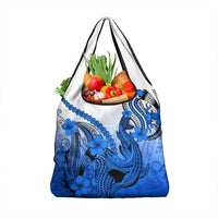Blue Gradient Hawaii Grocery Bag Polynesian Shark Tattoo With Plumeria