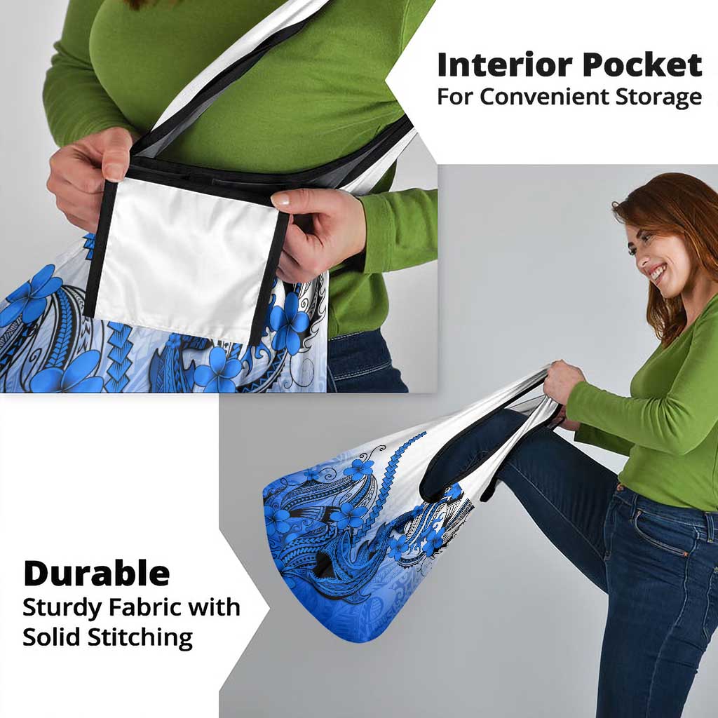 Blue Gradient Hawaii Grocery Bag Polynesian Shark Tattoo With Plumeria