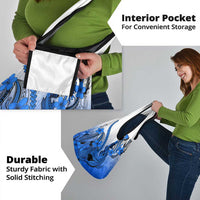 Blue Gradient Hawaii Grocery Bag Polynesian Shark Tattoo With Plumeria