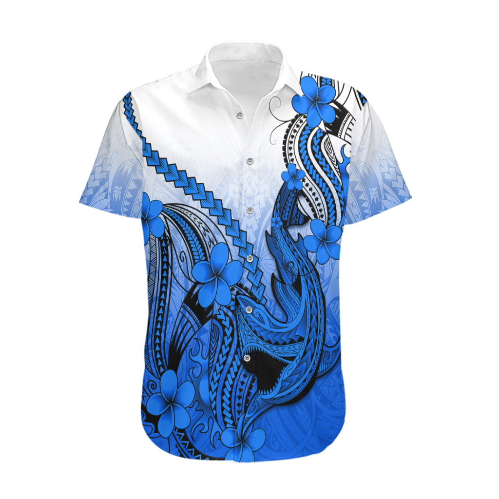 Hawaii Hawaiian Shirt Polynesian Shark Tattoo With Plumeria Blue Gradient LT14 Blue - Polynesian Pride