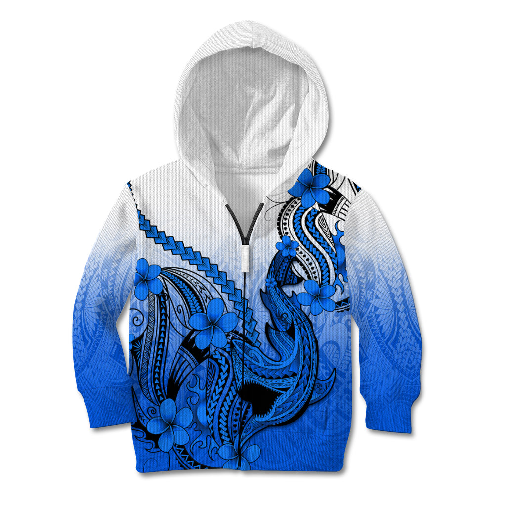 Hawaii Kid Hoodie Polynesian Shark Tattoo With Plumeria Blue Gradient LT14 - Polynesian Pride