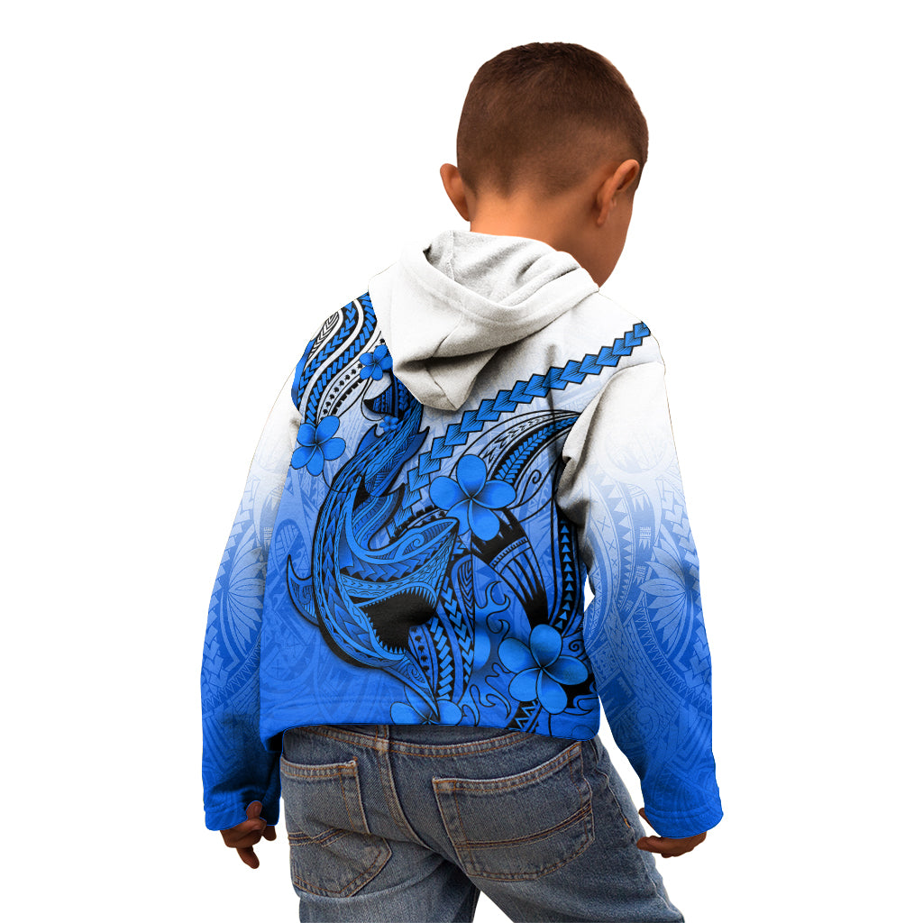 Hawaii Kid Hoodie Polynesian Shark Tattoo With Plumeria Blue Gradient LT14 - Polynesian Pride