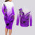 Hawaii Couples Matching Long Sleeve Bodycon Dress and Long Sleeve Button Shirts Polynesian Shark Tattoo With Plumeria Purple Gradient LT14 - Polynesian Pride