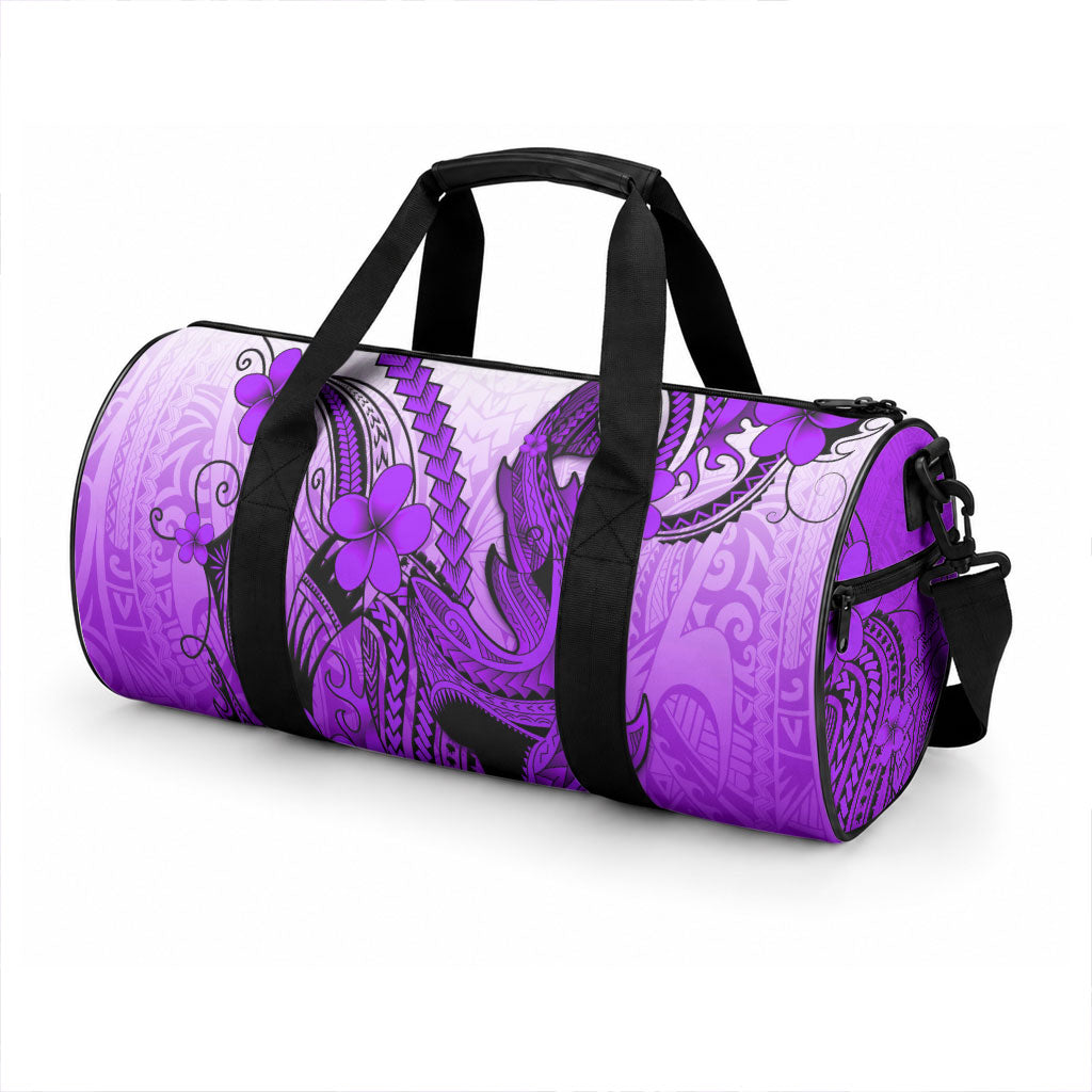 Hawaii Duffle Bag Polynesian Shark Tattoo With Plumeria Purple Gradient