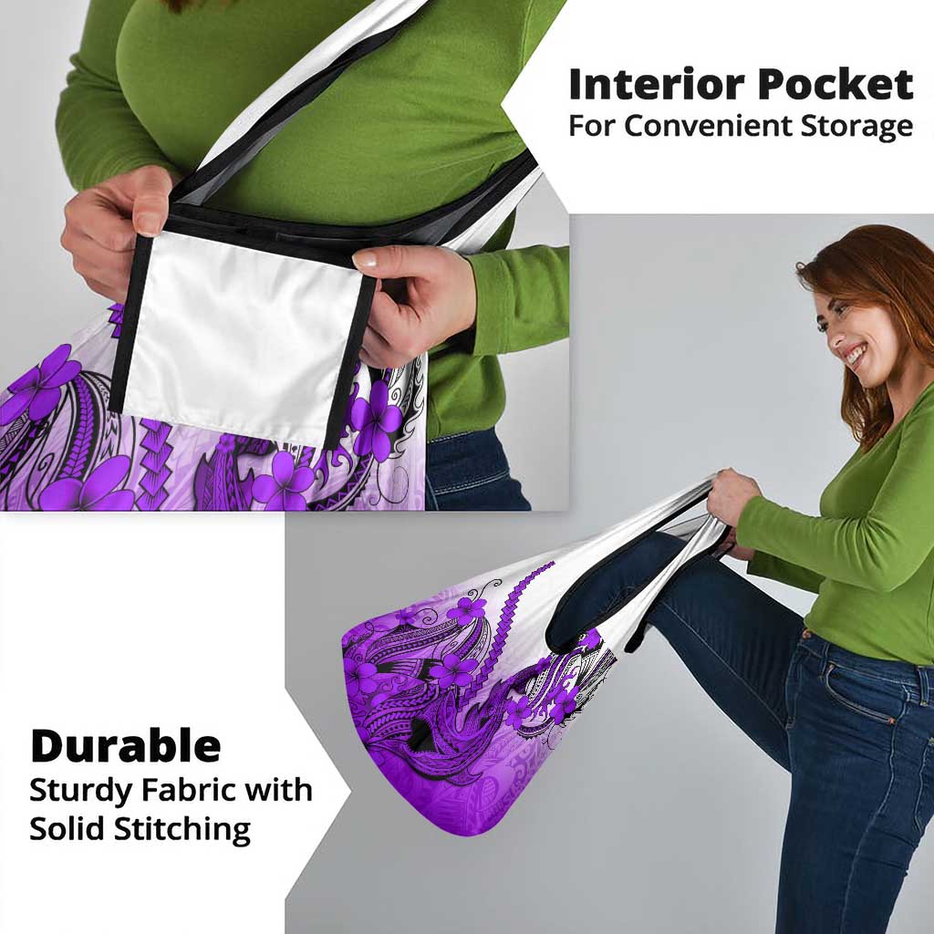 Purple Gradient Hawaii Grocery Bag Polynesian Shark Tattoo With Plumeria