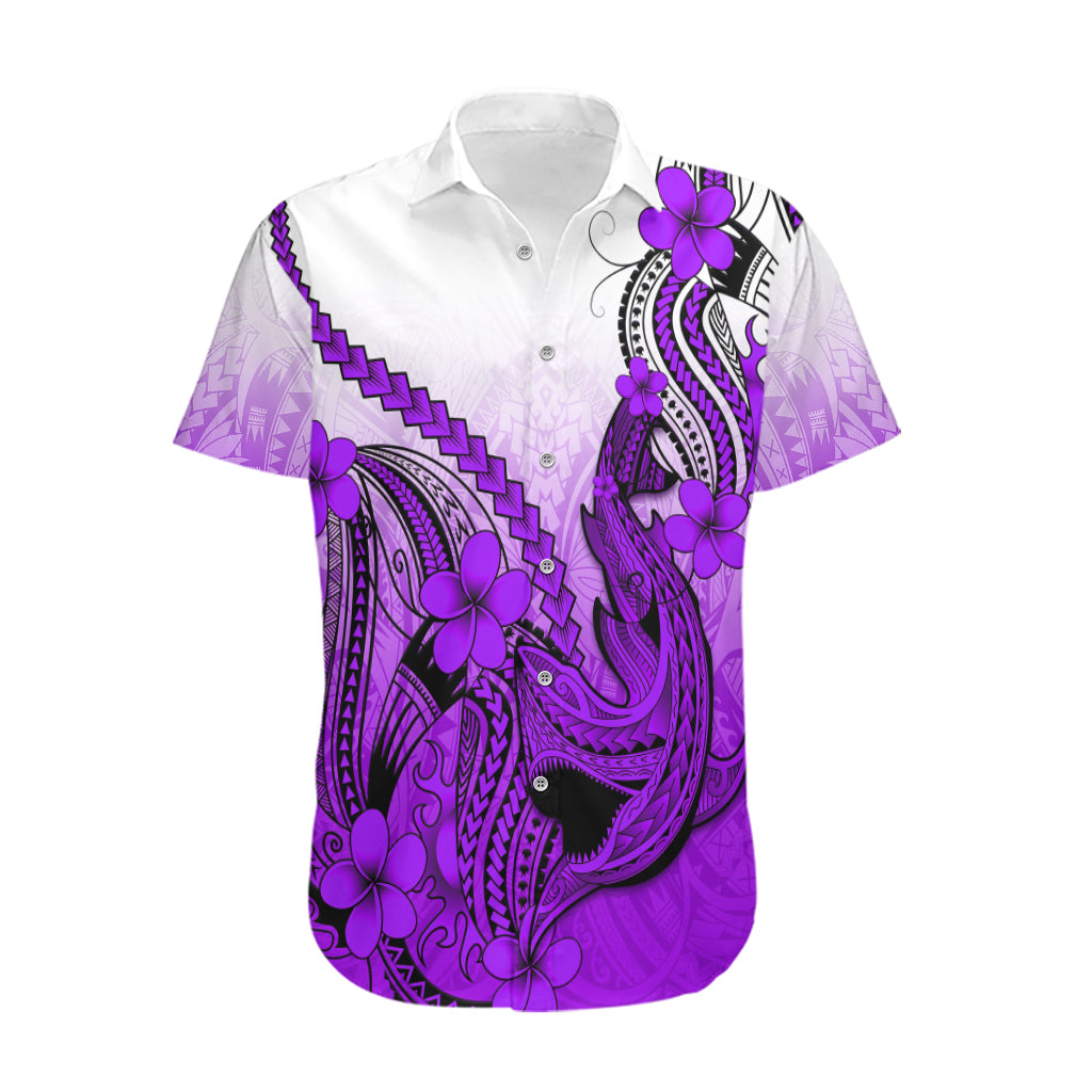 Hawaii Hawaiian Shirt Polynesian Shark Tattoo With Plumeria Purple Gradient LT14 Purple - Polynesian Pride