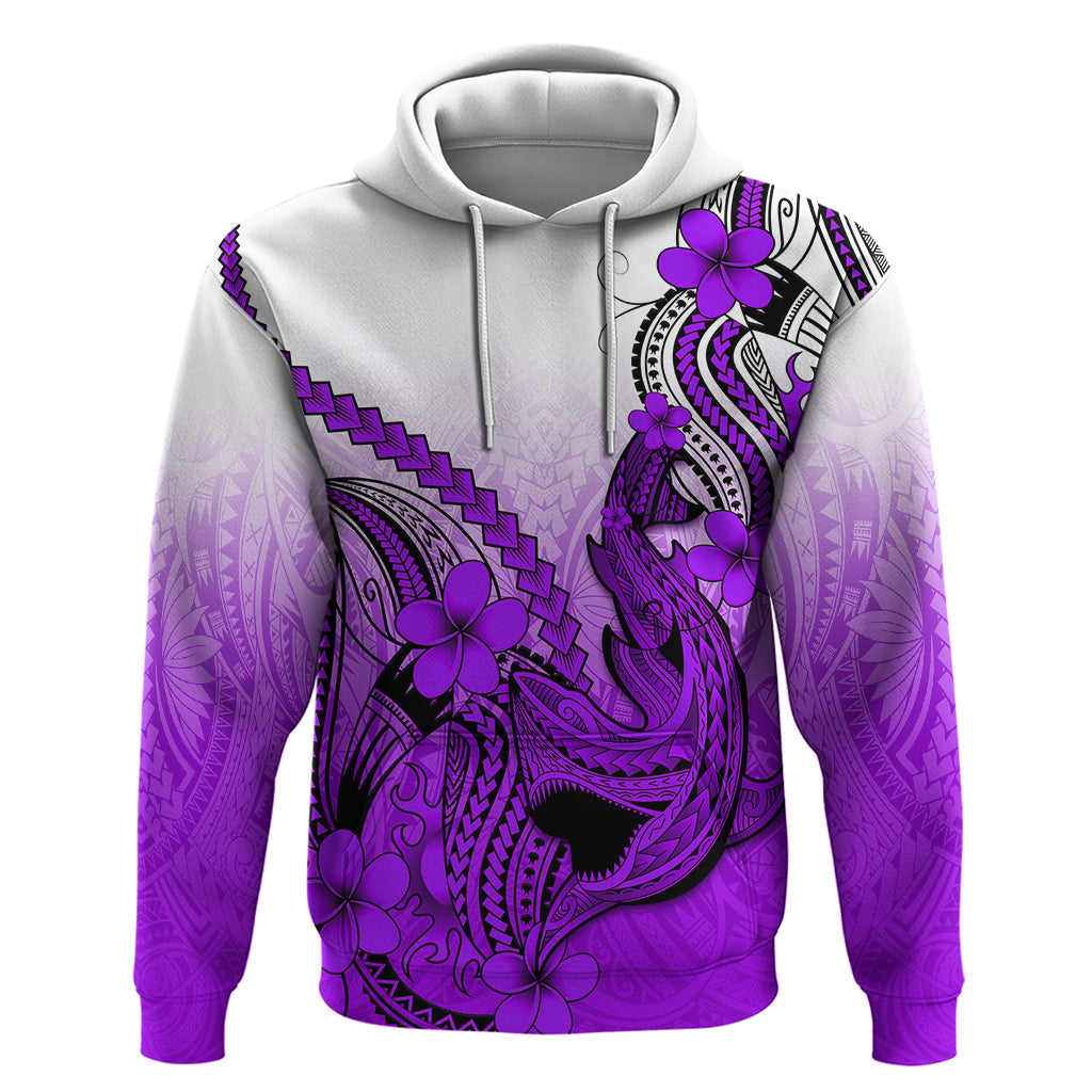 Hawaii Hoodie Polynesian Shark Tattoo With Plumeria Purple Gradient LT14 Pullover Hoodie Purple - Polynesian Pride