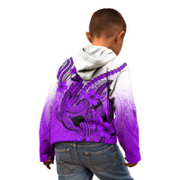 Hawaii Kid Hoodie Polynesian Shark Tattoo With Plumeria Purple Gradient LT14 - Polynesian Pride
