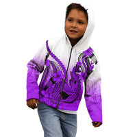 Hawaii Kid Hoodie Polynesian Shark Tattoo With Plumeria Purple Gradient LT14 - Polynesian Pride