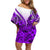 Hawaii Off Shoulder Short Dress Polynesian Shark Tattoo With Plumeria Purple Gradient LT14 Women Purple - Polynesian Pride