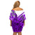 Hawaii Off Shoulder Short Dress Polynesian Shark Tattoo With Plumeria Purple Gradient LT14 - Polynesian Pride