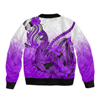 Hawaii Sleeve Zip Bomber Jacket Polynesian Shark Tattoo With Plumeria Purple Gradient LT14 - Polynesian Pride