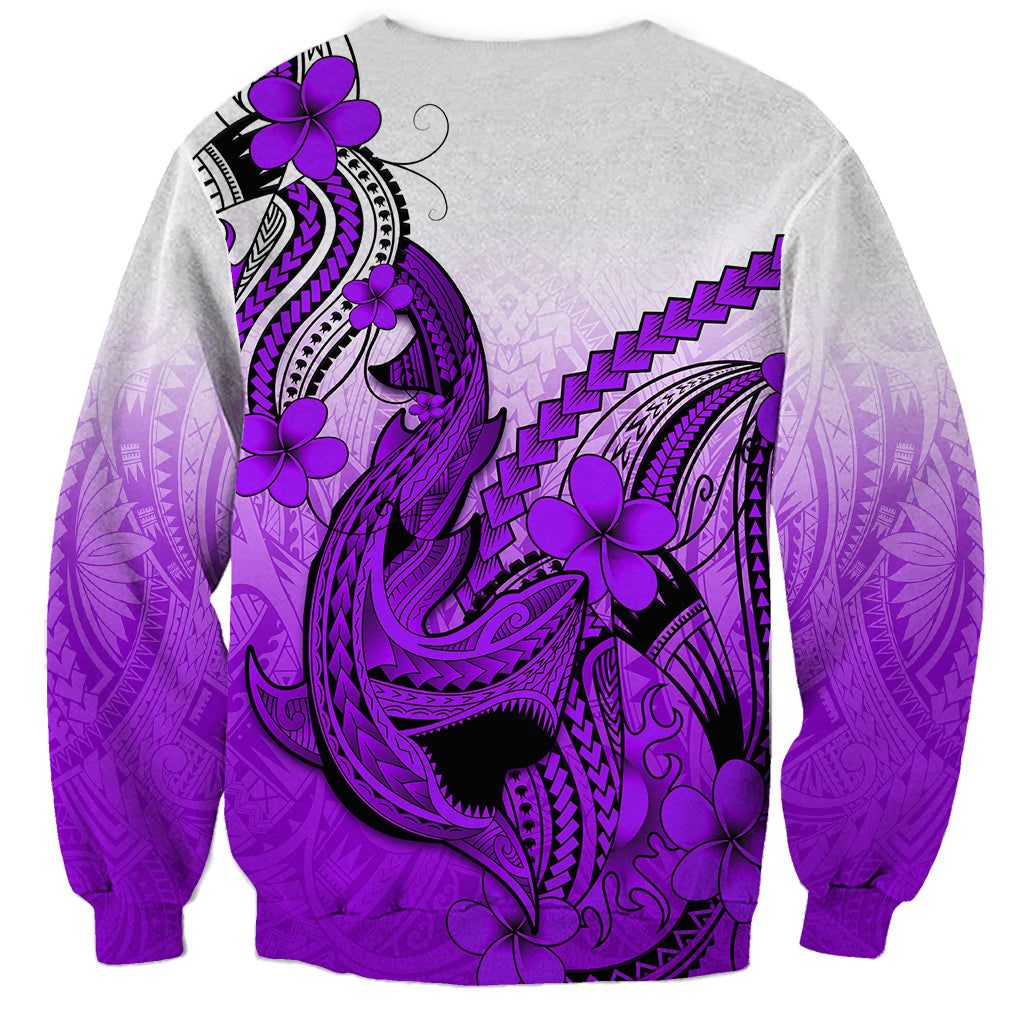 Hawaii Sweatshirt Polynesian Shark Tattoo With Plumeria Purple Gradient LT14 - Polynesian Pride