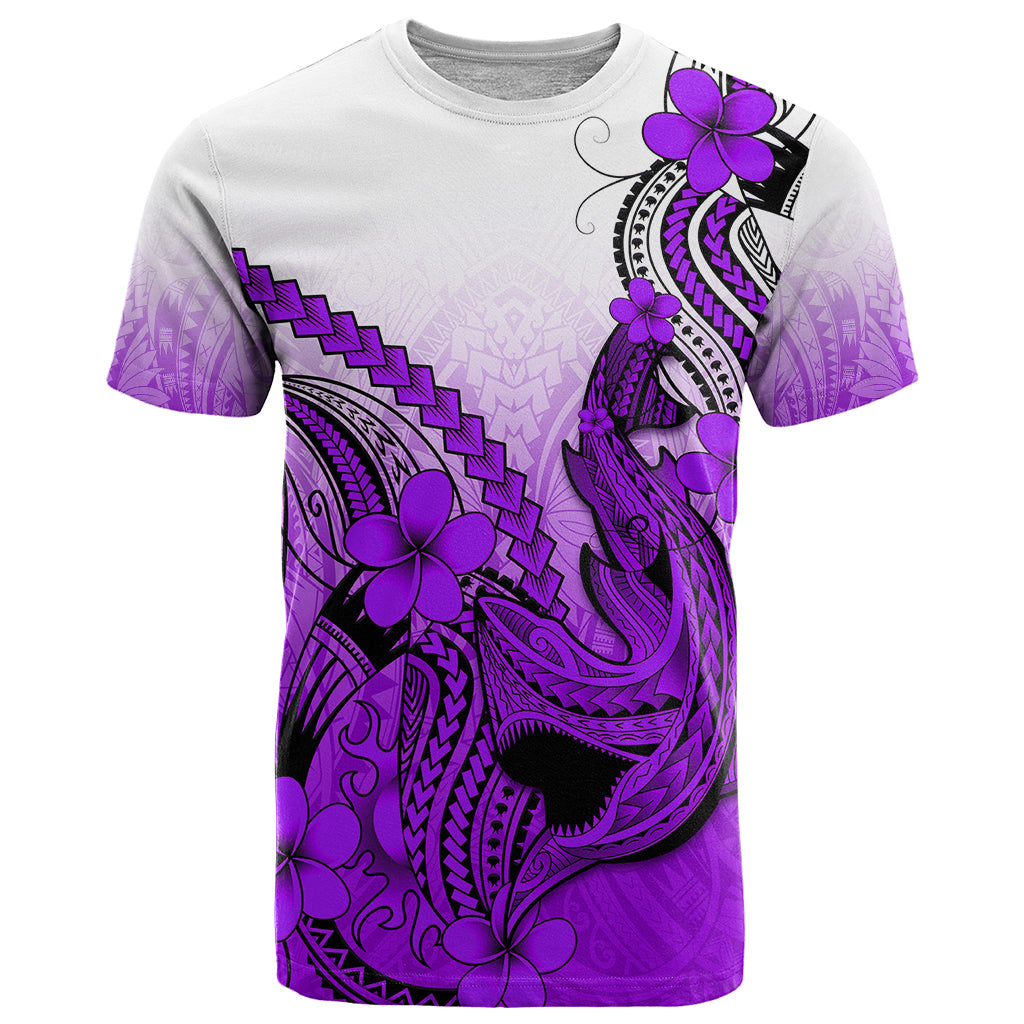 Hawaii T Shirt Polynesian Shark Tattoo With Plumeria Purple Gradient LT14 Purple - Polynesian Pride