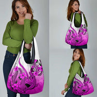 Pink Gradient Hawaii Grocery Bag Polynesian Shark Tattoo With Plumeria