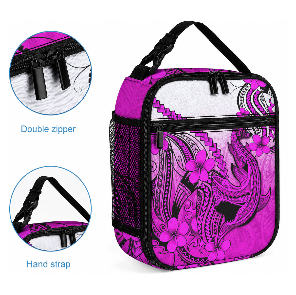 Hawaii Lunch Bag Polynesian Shark Tattoo With Plumeria Pink Gradient