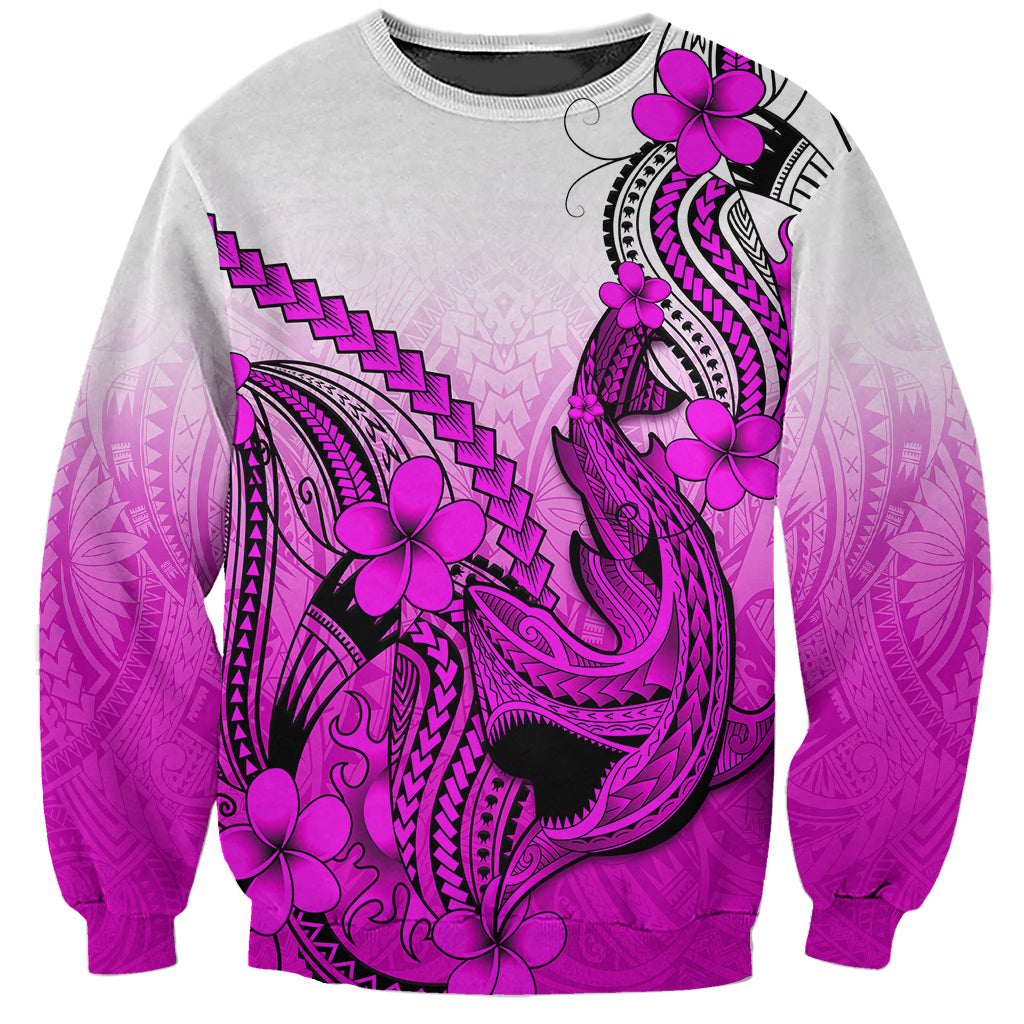 Hawaii Sweatshirt Polynesian Shark Tattoo With Plumeria Pink Gradient LT14 Unisex Pink - Polynesian Pride