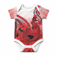 Hawaii Baby Onesie Polynesian Shark Tattoo With Plumeria Red Gradient