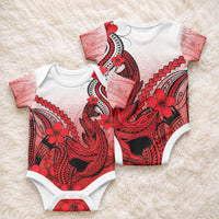 Hawaii Baby Onesie Polynesian Shark Tattoo With Plumeria Red Gradient