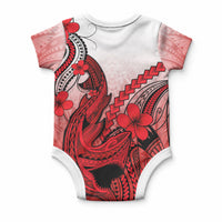 Hawaii Baby Onesie Polynesian Shark Tattoo With Plumeria Red Gradient