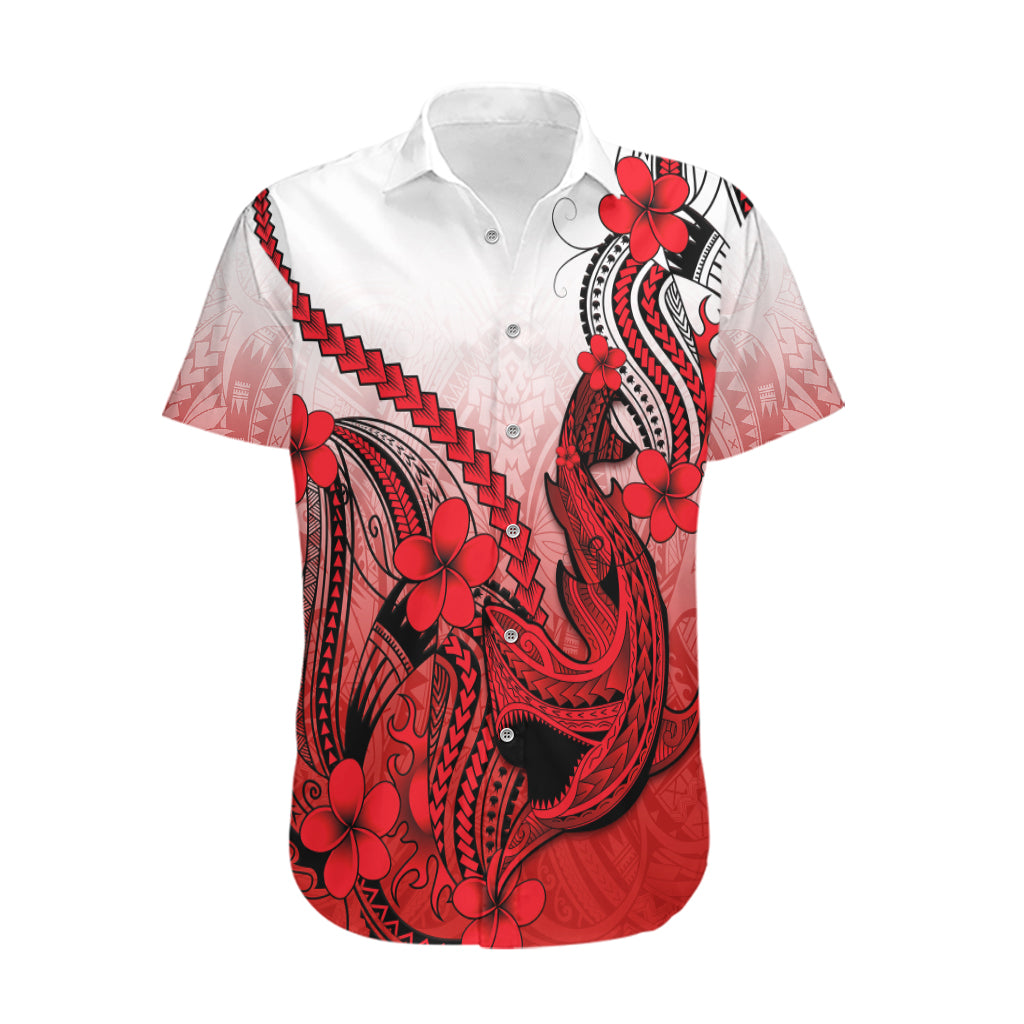 Hawaii Hawaiian Shirt Polynesian Shark Tattoo With Plumeria Red Gradient LT14 Red - Polynesian Pride