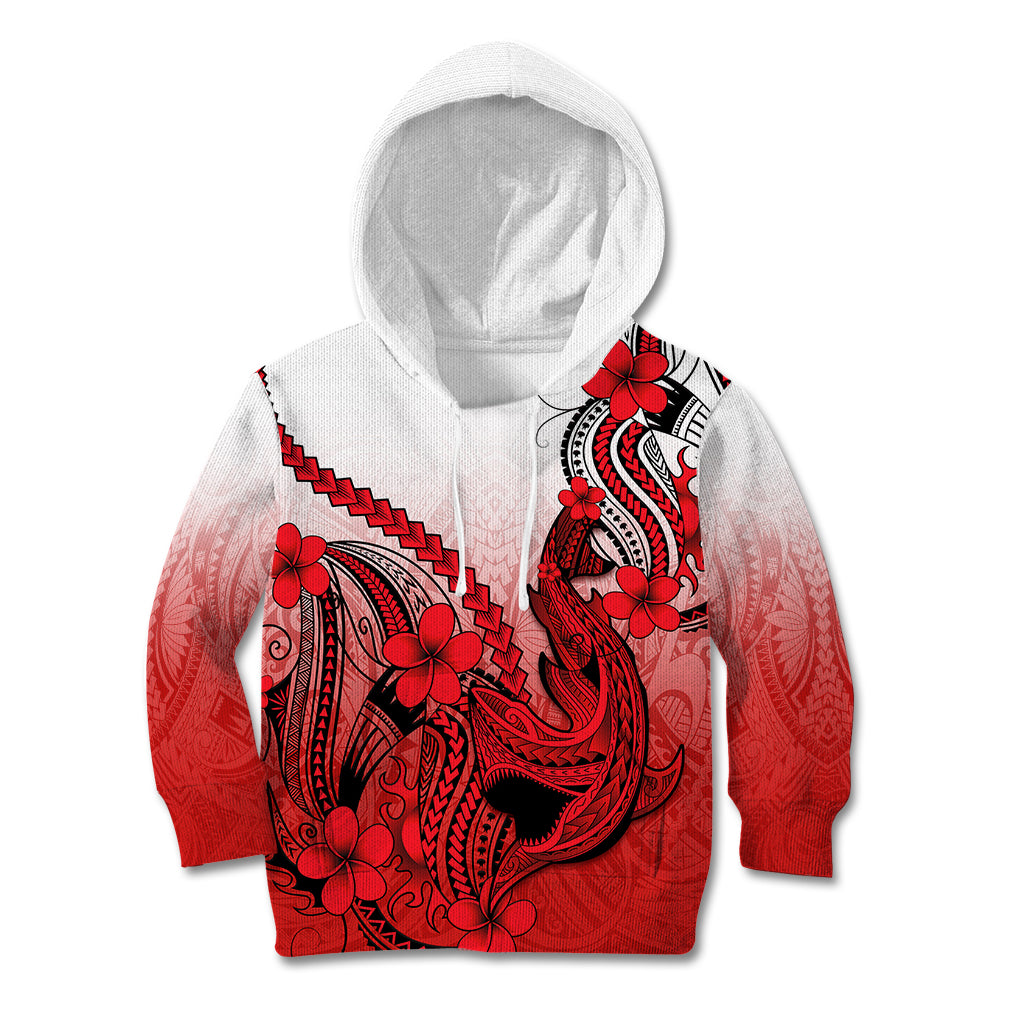 Hawaii Kid Hoodie Polynesian Shark Tattoo With Plumeria Red Gradient LT14 Red - Polynesian Pride