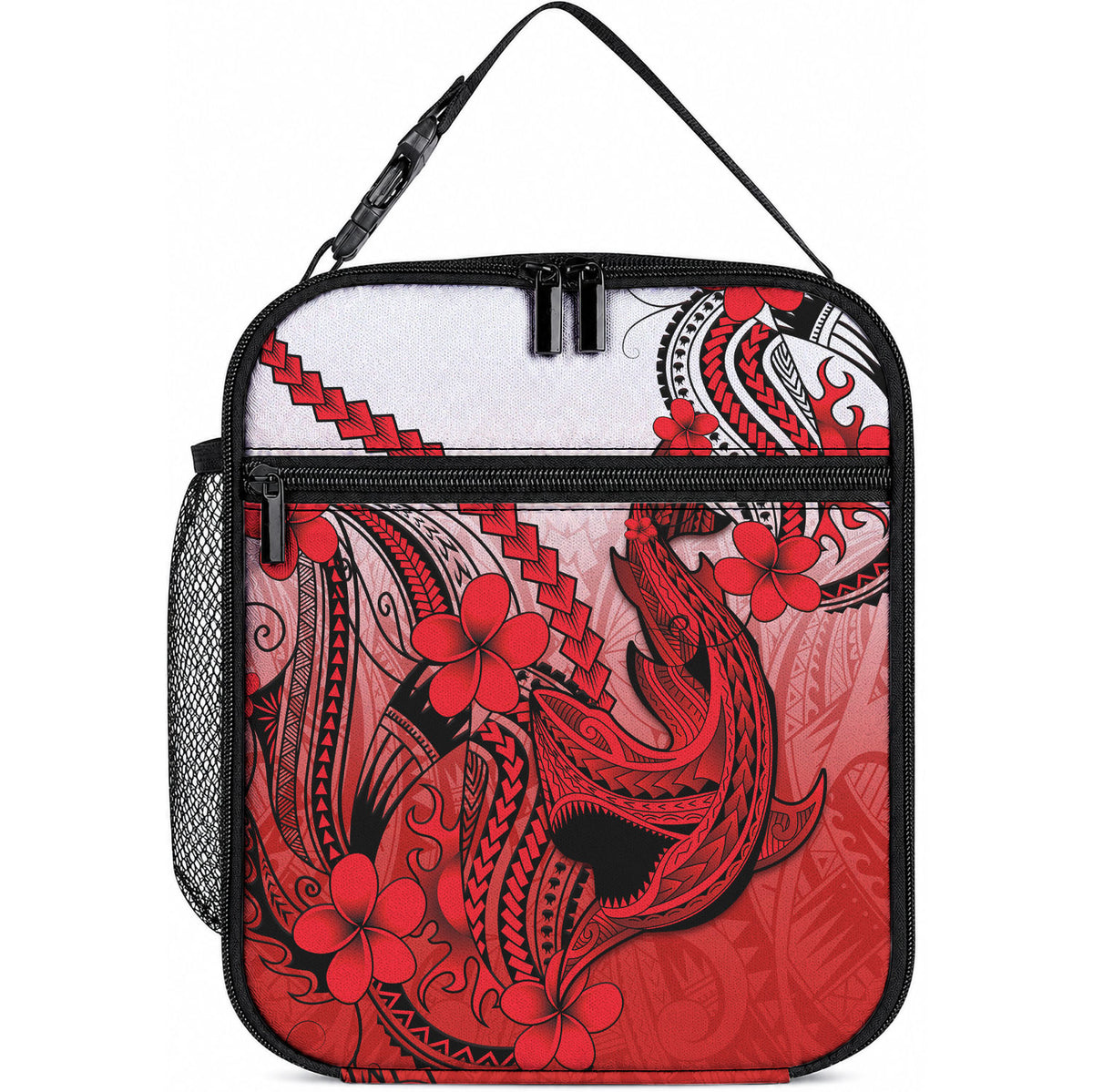 Hawaii Lunch Bag Polynesian Shark Tattoo With Plumeria Red Gradient