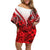 Hawaii Off Shoulder Short Dress Polynesian Shark Tattoo With Plumeria Red Gradient LT14 Women Red - Polynesian Pride