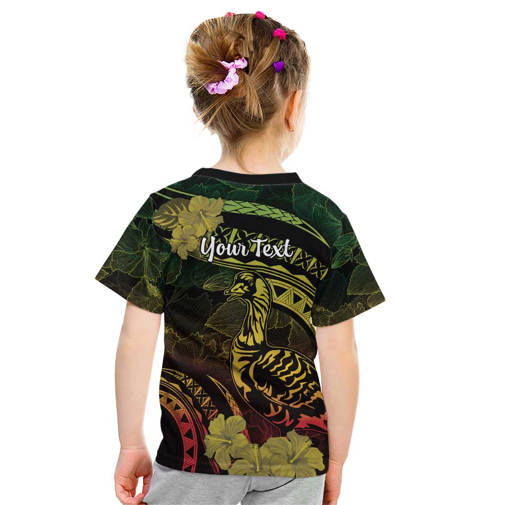 Personalised Hawaii Nene Goose Kid T Shirt Hawaiian Map Hibiscus Polynesian Art - Reggae Gradient