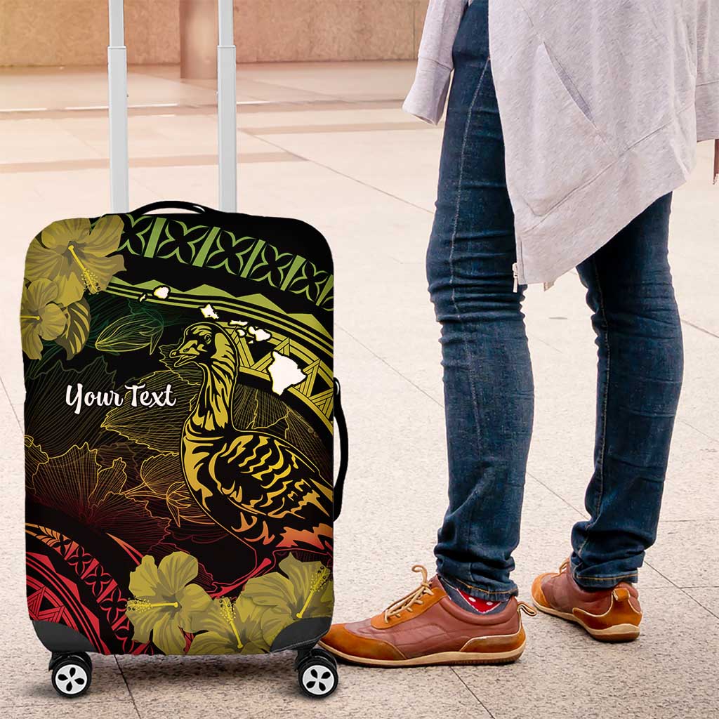 Personalised Hawaii Nene Goose Luggage Cover Hawaiian Map Hibiscus Polynesian Art - Reggae Gradient