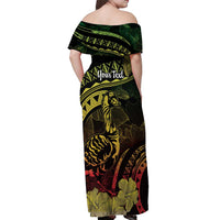 Personalised Hawaii Nene Goose Off Shoulder Maxi Dress Hawaiian Map Hibiscus Polynesian Art - Reggae Gradient LT14 - Polynesian Pride