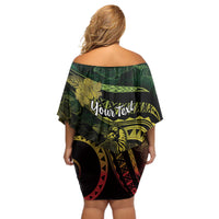 Personalised Hawaii Nene Goose Off Shoulder Short Dress Hawaiian Map Hibiscus Polynesian Art - Reggae Gradient LT14 - Polynesian Pride