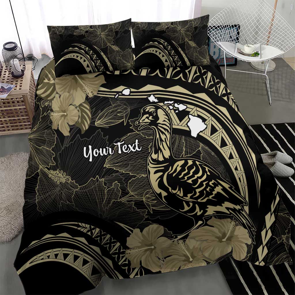 Personalised Hawaii Nene Goose Bedding Set Hawaiian Map Hibiscus Polynesian Art - Beige