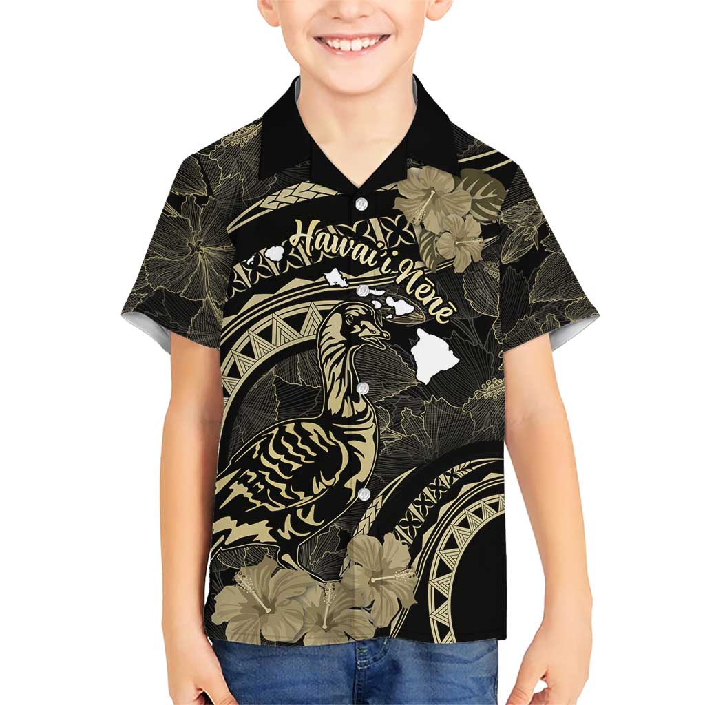 Personalised Hawaii Nene Goose Family Matching Short Sleeve Bodycon Dress and Hawaiian Shirt Hawaiian Map Hibiscus Polynesian Art - Beige