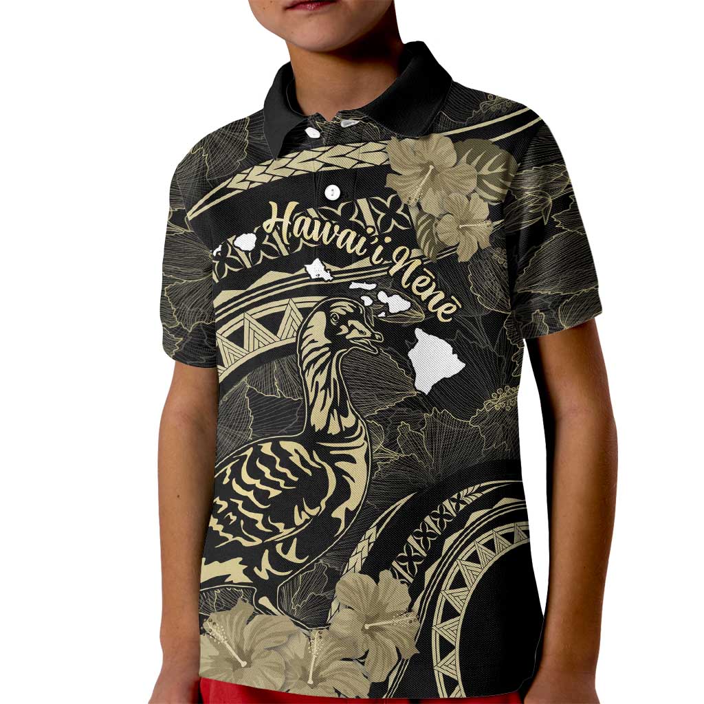 Personalised Hawaii Nene Goose Kid Polo Shirt Hawaiian Map Hibiscus Polynesian Art - Beige LT14 Kid Beige - Polynesian Pride