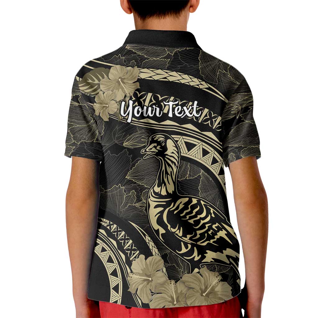 Personalised Hawaii Nene Goose Kid Polo Shirt Hawaiian Map Hibiscus Polynesian Art - Beige LT14 - Polynesian Pride