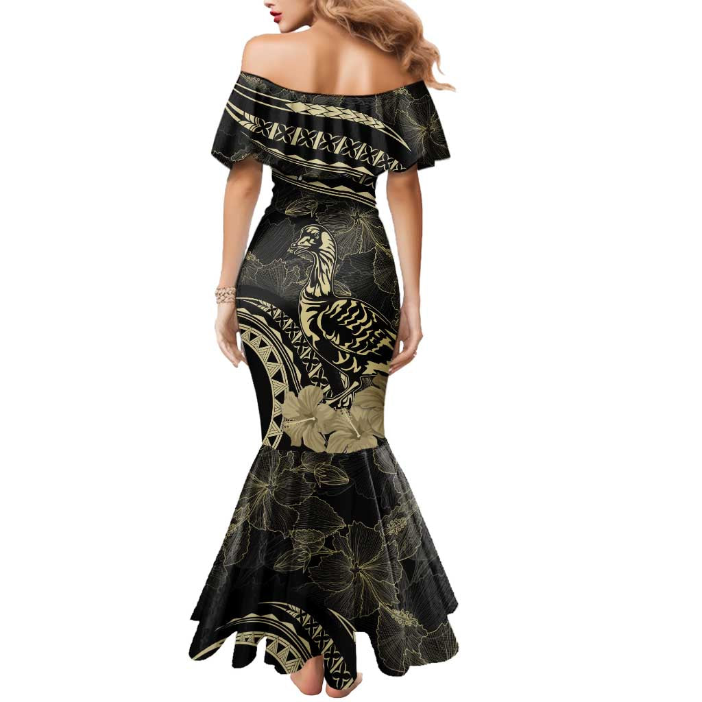 Personalised Hawaii Nene Goose Mermaid Dress Hawaiian Map Hibiscus Polynesian Art - Beige LT14 - Polynesian Pride